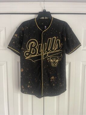 NBA Black Jersey with Gold Splatter and Piping